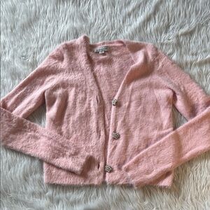 Hooked Up by IOT Blush Pink Faux-Fur Cardigan with Pearl Buttons